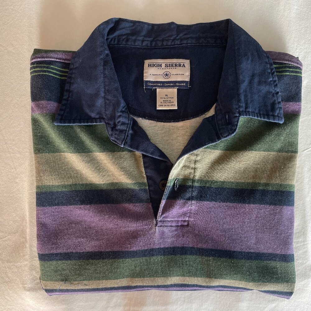 High Sierra Men’s XL Vintage Polo – 100% Cotton | Striped, Navy Collar
